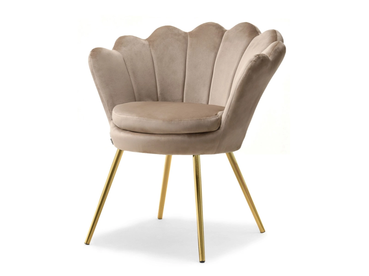 Krzesło fotelowe LAZAR BEŻOWY WELUR- ZŁOTA NOGA