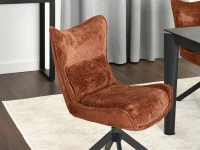 Krzesło fotelowe NANCY MIEDZIANE - CZARNA PODSTAWA - siedzisko z poduszką lędźwiową