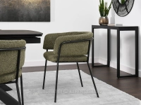 Krzesło kuchenne ZIELONE SORIN TKANINA BOUCLE - CZARNY - zielona tapicerka 