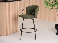 Krzesło obrotowe barowe SIMON ZIEONY BOUCLE - CZARNY - hoker z obrotowym siedziskiem