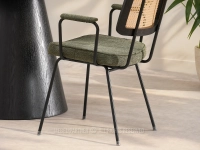 Krzesło rattanowe retro CECIL KHAKI TKANINA  - minimalistyczna czarna podstawa 