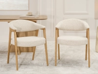 Eleganckie krzesło z podłokietnikami BEŻOWY BOUCLE TASMAN DĄB - kubełkowe krzesło do jadalni