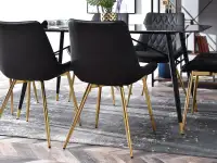Krzesło do jadalni tapicerowane ekoskórą ADEL CZARNY - ZŁOTY - subtelny tył