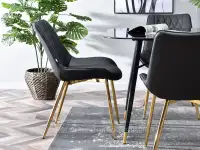 Krzesło do jadalni tapicerowane ekoskórą ADEL CZARNY - ZŁOTY - w arażacji ze stołem BERNO i regałami HARPER