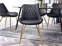 Krzesło do jadalni tapicerowane ekoskórą ADEL CZARNY - ZŁOTY - w arażacji ze stołem BERNO i regałami HARPER