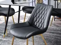 Krzesło do jadalni tapicerowane ekoskórą ADEL CZARNY - ZŁOTY - pikowane siedzisko