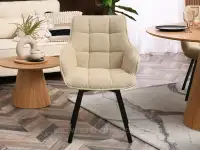 Krzesło obrotowe BEŻOWE BOUCLE ARUBA - CZARNE NOGI - krzesło w tkaninie boucle