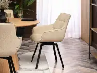 Krzesło obrotowe BEŻOWE BOUCLE ARUBA - CZARNE NOGI - beżowe krzesło do jadalni