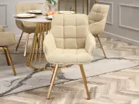 Obrotowe krzesło tapicerowane ARUBA BEŻ BOCLE - ZŁOTY - kubełkowe siedzisko