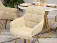 Obrotowe krzesło tapicerowane ARUBA BEŻ BOCLE - ZŁOTY - wygodne siedzisko