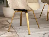 Obrotowe krzesło tapicerowane ARUBA BEŻ BOCLE - ZŁOTY - złota podstawa