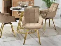 Pikowane krzesło ARUBA BEŻOWE - ZŁOTY STELAŻ - przód krzesła