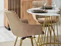 Pikowane krzesło ARUBA BEŻOWE - ZŁOTY STELAŻ - tapicerowany tył