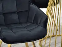 Krzesło tapicerowane welurem ARUBA CZARNY - ZŁOTA podstawa - lamowanie wzdłuż krawędzi