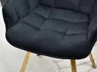 Krzesło tapicerowane welurem ARUBA CZARNY - ZŁOTA podstawa - wygodne siedzisko