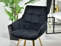Krzesło tapicerowane welurem ARUBA CZARNY - ZŁOTA podstawa - kubełkowa bryła