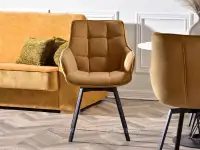 Krzesło obrotowe pikowane ARUBA MIODOWY - CZARNY - wygodne krzesło z podłokietnikami