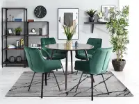 Zielone krzesło obrotowe tapicerka welur ARUBA - CZARNE NOGI - w aranżacji ze stołem TILIA