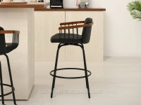 Krzesło barowe skóra eko ANTIC CZARNE - drewno ORZECH - praktyczny hoker z podłokietnikami