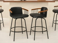 Krzesło barowe skóra eko ANTIC CZARNE - drewno ORZECH - obrotowe krzesło barowe