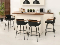 Krzesło barowe skóra eko ANTIC CZARNE - drewno ORZECH - czarne hokery do kuchni