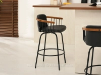 Krzesło barowe skóra eko ANTIC CZARNE - drewno ORZECH - skórzany hoker do baru