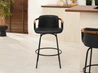 Krzesło barowe skóra eko ANTIC CZARNE - drewno ORZECH - hoker ze skóry ekologicznej