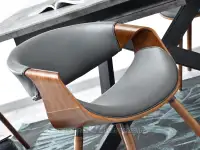 Krzesło drewniane gięte BENT ORZECH - SZARA SKÓRA EKOLOGICZNA - wygodne siedzisko