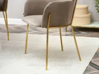 Krzesło fotelowe tapicerowane BIAGIO BEŻOWE ZŁOTA NOGA - złota noga