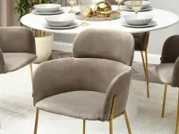 Krzesło fotelowe tapicerowane BIAGIO BEŻOWE ZŁOTA NOGA - profil siedziska