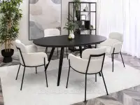 Krzesło kremowe do jadalni BIAGIO WELUR - CZARNA NOGA - komplet krzeseł w aranżacji ze stołem LIBON
