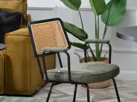 Krzesło rattanowe retro CECIL KHAKI TKANINA  - eleganckie krzesło