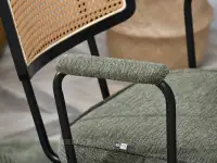 Krzesło rattanowe retro CECIL KHAKI TKANINA  - podłokietniki obszyte tkaniną 