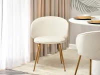Modne krzesło glamour CINDY KREMOWY WELUR - ZŁOTY - miękki materiał