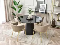 Krzesło tapicerowane beżowe CLOE NA ZŁOTYCH NOGACH - zestaw krzeseł glamour