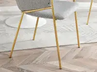Krzesło tapicerowane plecioną tkaniną CLOE SZARY - ZŁOTY - podstawa