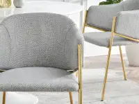 Krzesło tapicerowane plecioną tkaniną CLOE SZARY - ZŁOTY -  modna tkanina