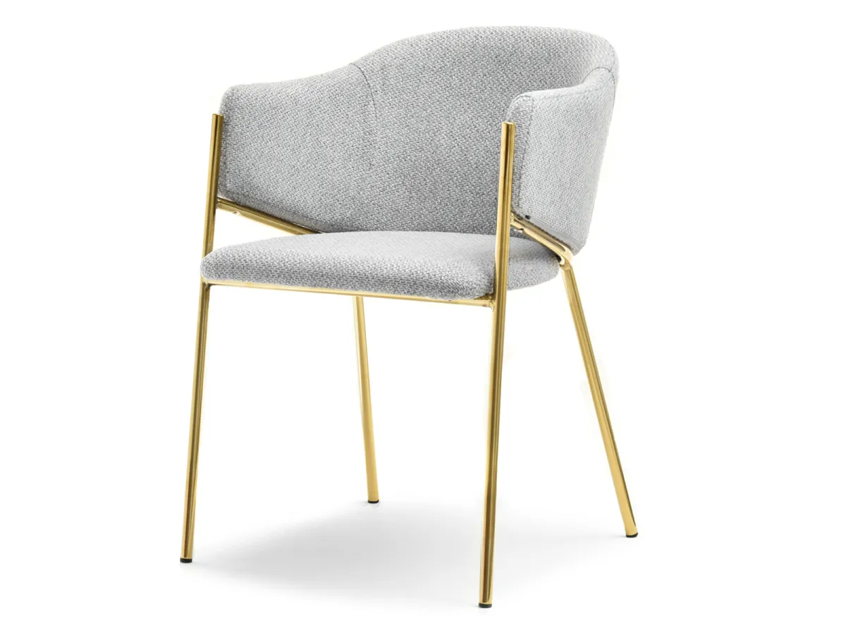 Krzesło tapicerowane plecioną tkaniną CLOE SZARY - ZŁOTY
