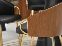 Stylowe krzesło ELIVIRA CZARNE ORZECH ZŁOTA PODSTAWA  - drewno gięte