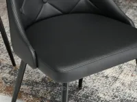 Krzesło pikowane z eko-skóry EVANS CZARNY - CZARNE NOGI - wygodne siedzisko