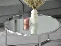 Modna lustrzana ława kawowa NATAL XL SREBRNY do salonu - charakterystyczne detale