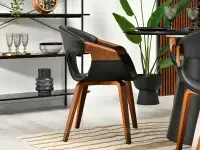 Kubełkowe krzesło ze skóry ekologicznej KORA ORZECH CZARNY - krzesło z drewna giętego