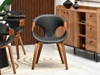 Kubełkowe krzesło ze skóry ekologicznej KORA ORZECH CZARNY - krzesło skórzane do jadalni