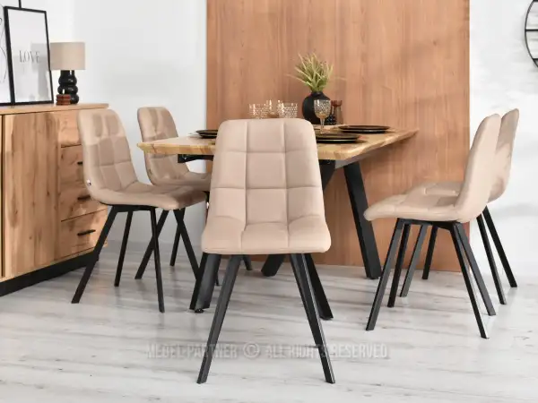 Nowoczesne designerskie krzesło: beżowa skóra eko na czarnych nogach - Twoja jadalnia zasługuje na to ekskluzywne wyposażenie!