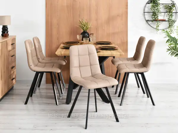 Eleganckie i Wygodne: beżowe krzesło ze skóry eko na czarnych nogach - idealne do Twojej jadalni