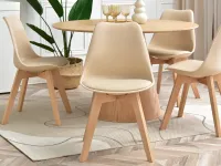 Krzesło kuchenne na drewnianych nogach LUIS WOOD BEŻ - BUK - w aranżacji ze stołem OTTAWA