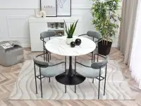 Designerskie krzesło kuchenne MALAGA SZARY WELUR - CZARNY STELAŻ - w aranżacji ze stołem CRISTOBAL