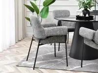 Szare krzesło tapicerowane MATIAS - CZARNE NOGI - krzesło z nogami z metalu
