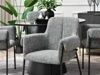 Szare krzesło tapicerowane MATIAS - CZARNE NOGI - krzesło fotelowe do salonu