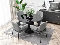 Szare krzesło tapicerowane MATIAS - CZARNE NOGI - komplet krzeseł 